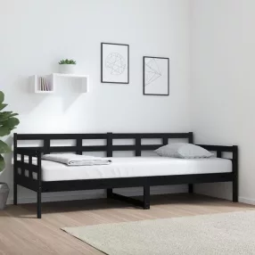 fekete tömör fenyőfa kanapéágy 80x200 cm