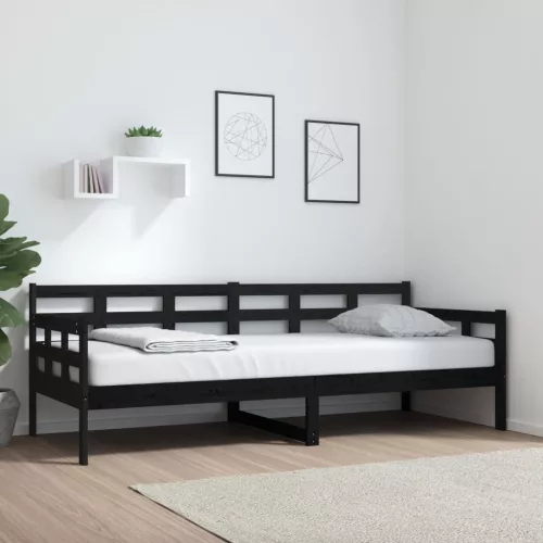 fekete tömör fenyőfa kanapéágy 80x200 cm