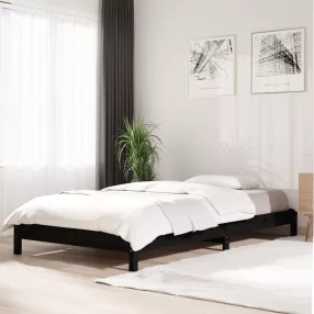 fekete tömör fenyőfa egymásra rakható ágy 90x200 cm