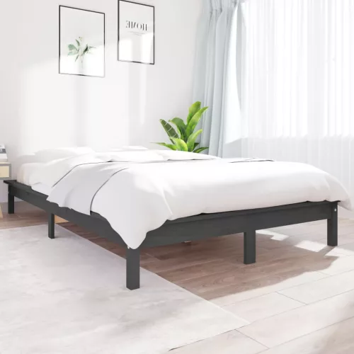 szürke tömör fenyőfa ágykeret 150 x 200 cm (King Size)