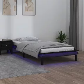   vidaXL fekete tömör fa ágykeret LED-világítással 100 x 200 cm