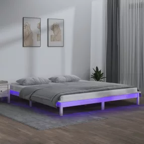   vidaXL King Size fehér tömör fa LED-es ágykeret 150 x 200 cm