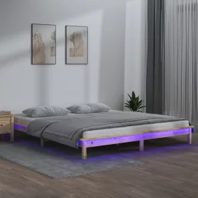 vidaXL tömör fa ágykeret LED-világítással 200 x 200 cm