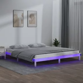   vidaXL fehér tömör fa ágykeret LED-világítással 200 x 200 cm