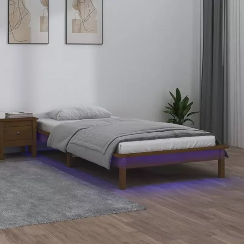 vidaXL kis egyszemélyes mézbarna tömör fa LED-es ágykeret 75 x 190 cm