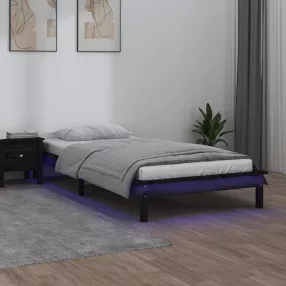   vidaXL egyszemélyes fekete tömör fa LED-es ágykeret 90 x 190 cm