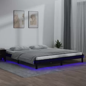   kis kétszemélyes fekete tömör fa LED-es ágykeret 120 x 190 cm