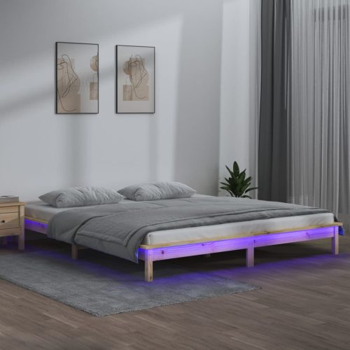 kétszemélyes tömör fa LED-es ágykeret 135 x 190 cm