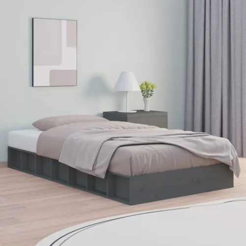 vidaXL szürke tömör fa ágykeret 75 x 190 cm (Small Single)