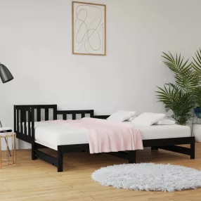   vidaXL fekete tömör fenyőfa kihúzható kanapéágy 2x(80x200) cm