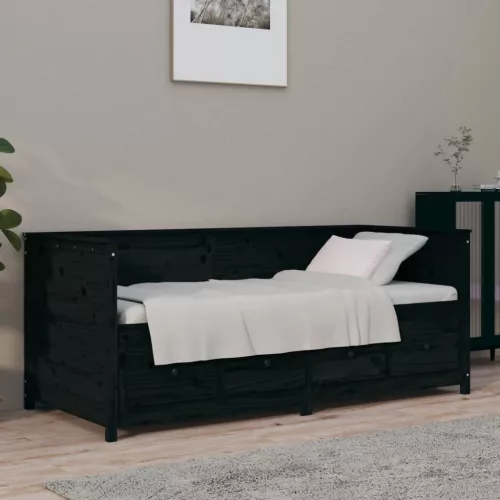fekete tömör fenyőfa kanapéágy 75 x 190 cm