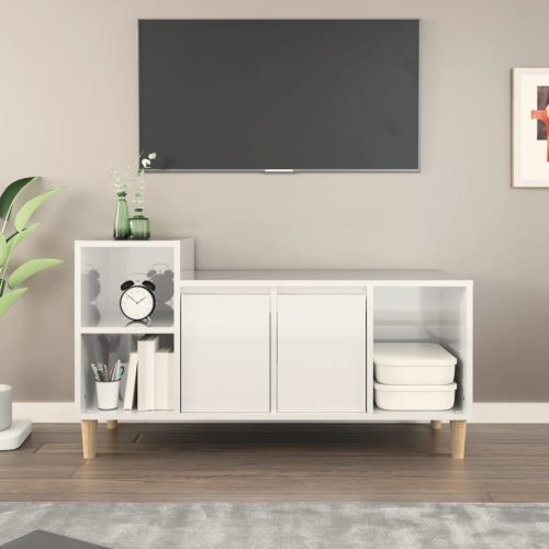 fehér magasfényű szerelt fa TV-szekrény 100x35x55 cm