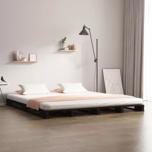 fekete tömör fenyőfa raklapágy 120 x 190 cm (Small Double)