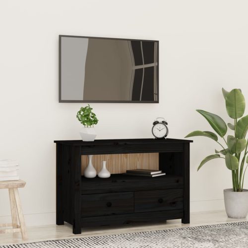 fekete tömör fenyőfa TV-szekrény 79 x 35 x 52 cm