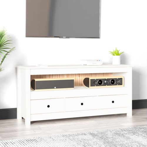 fehér tömör fenyőfa TV-szekrény 114x35x52 cm
