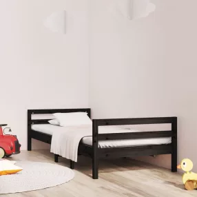 fekete tömör fenyőfa ágykeret 75 x 190 cm