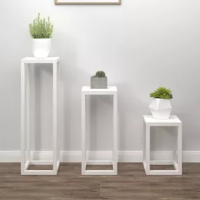   3 részes fehér tömör fenyőfa növénytartó éllvány szett