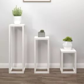   3 részes fehér tömör fenyőfa növénytartó éllvány szett