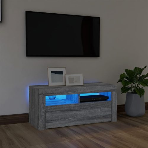  szürke sonoma színű TV-szekrény LED-világítással 90x35x40 cm