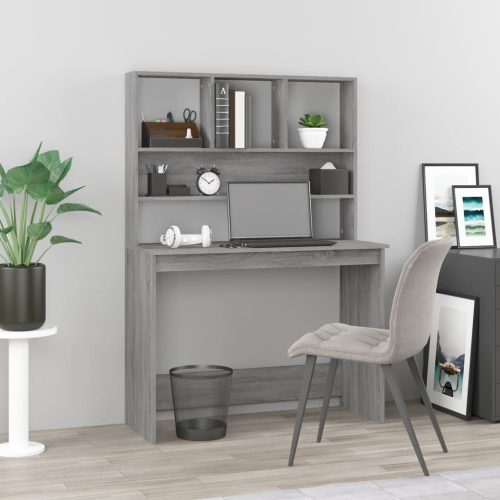 szürke sonoma színű szerelt fa íróasztal polcokkal 102x45x148cm