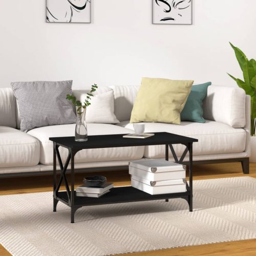 fekete szerelt fa és vas dohányzóasztal 80 x 45 x 45 cm