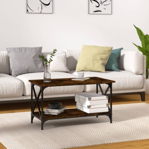 füstös tölgy színű szerelt fa és vas dohányzóasztal 80x45x45 cm