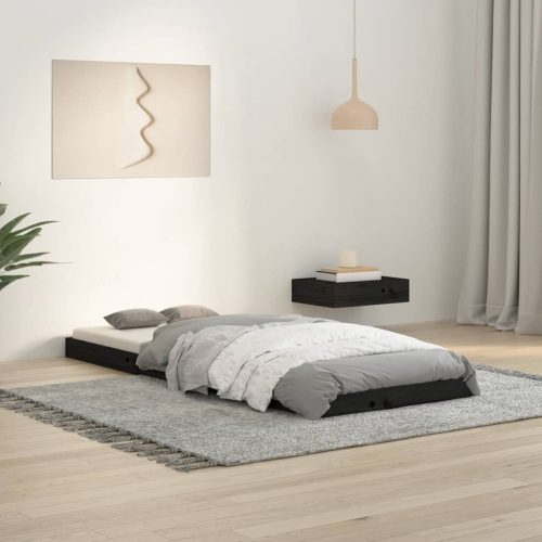 fekete egyszemélyes tömör fenyőfa ágykeret 75 x 190 cm