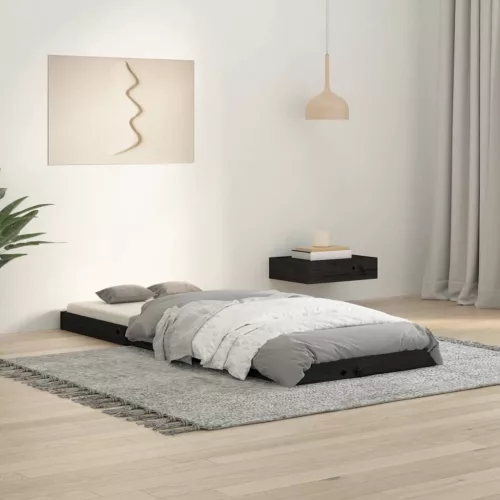 vidaXL fekete egyszemélyes tömör fenyőfa ágykeret 75 x 190 cm