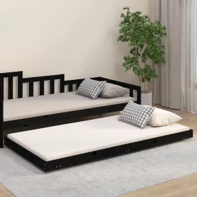 vidaXL fekete tömör fenyőfa ágykeret 100 x 200 cm