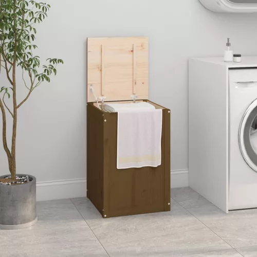 mézbarna tömör fenyőfa szennyestartó láda 44 x 44 x 66 cm