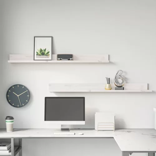 2 db fehér tömör fenyőfa falipolc 110 x 11 x 9 cm