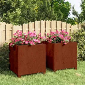   2 db rozsda színű corten acél növénytartó lábbal 40x40x40 cm