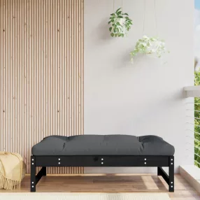   fekete tömör fenyőfa kerti lábzsámoly párnával 120x80 cm