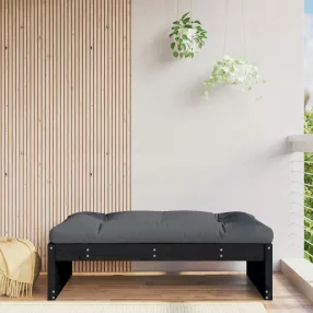   Fekete tömör fenyőfa kerti lábzsámoly párnával 120x80 cm