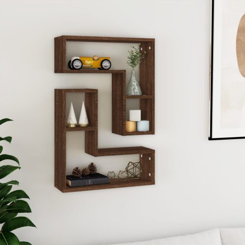 2 db barna tölgyszínű szerelt fa fali kockapolc 50 x 15 x 50 cm
