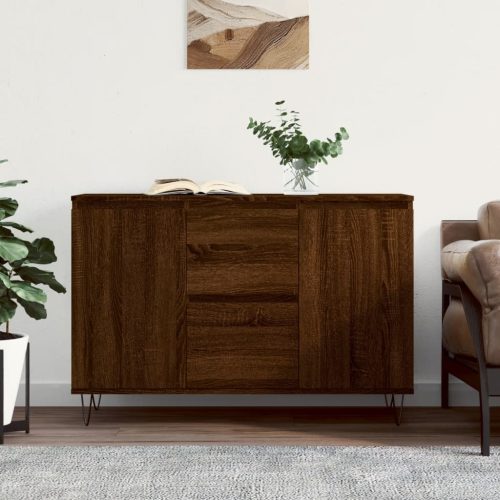 barna tölgyszínű szerelt fa tálalószekrény 104 x 35 x 70 cm
