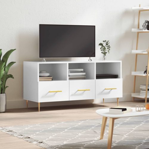 fehér magasfényű szerelt fa TV-szekrény 102x36x50 cm