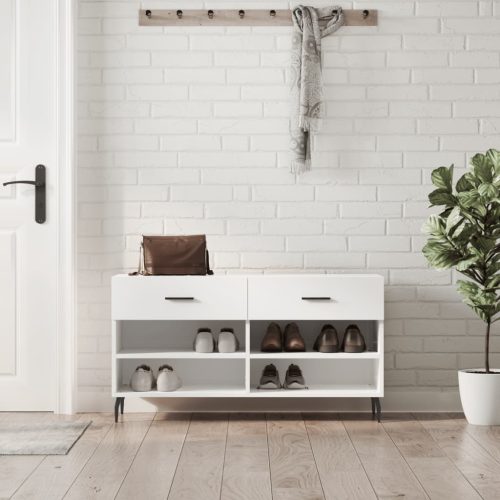 magasfényű fehér szerelt fa cipőpolc 102x35x55 cm