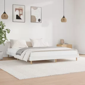 magasfényű fehér szerelt fa ágykeret 200 x 200 cm