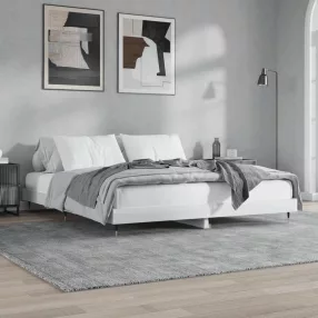 magasfényű fehér szerelt fa ágykeret 140 x 200 cm