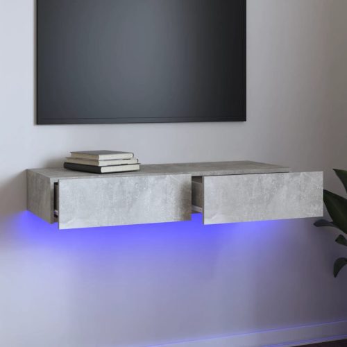  betonszürke TV-szekrény LED-lámpákkal 90 x 35 x 15,5 cm