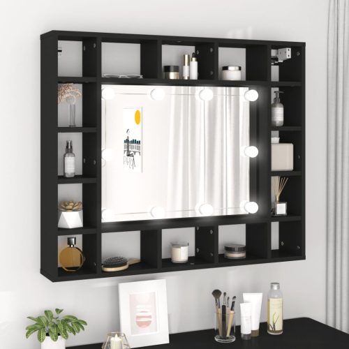 fekete LED-es tükrös szekrény 91x15x76,5 cm