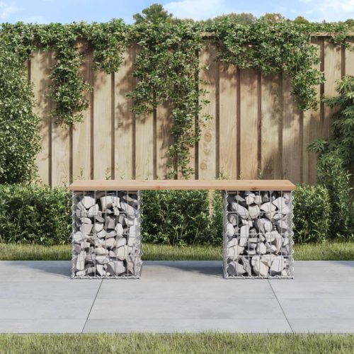  tömör fenyőfa gabion kerti pad 103x31x42 cm