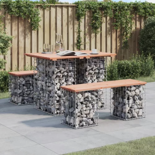 Tömörfa kerti asztal gabion mintával 100 x 70 x 72 cm Douglas