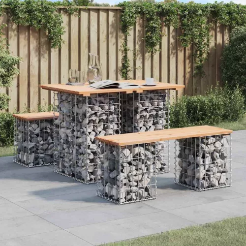 Tömör fenyőfa kerti asztal gabion mintával 100 x 70 x 72 cm