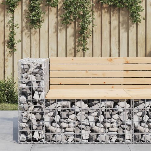  tömör fenyőfa gabion kerti pad 92x71x65,5 cm