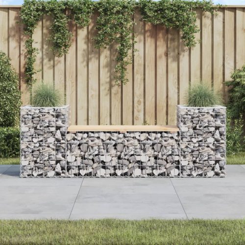  tömör fenyőfa gabion kerti pad 183x41x60,5 cm