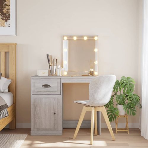 szürke sonoma fésülködőasztal LED-lámpákkal 90x42x132,5 cm