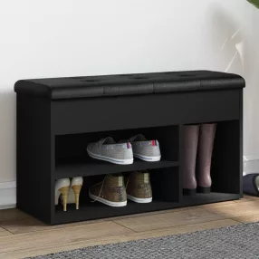 fekete szerelt fa cipőtároló pad 82 x 32 x 45,5 cm