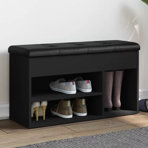 fekete szerelt fa cipőtároló pad 82 x 32 x 45,5 cm